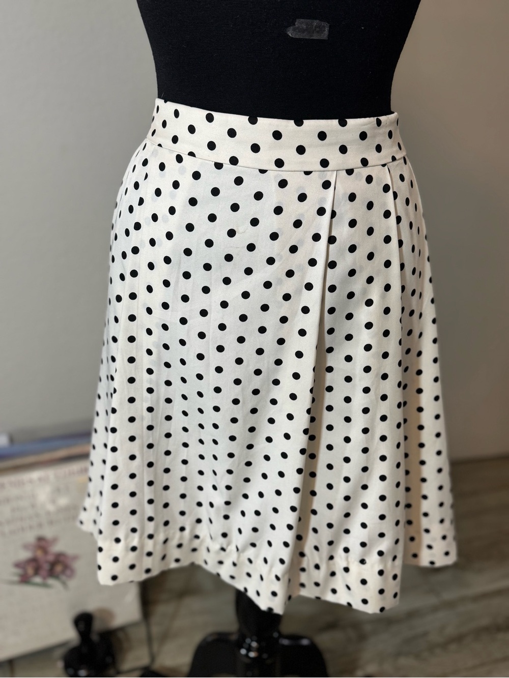 J. Crew White Skirt with Black Polka Dots - Circle Skater